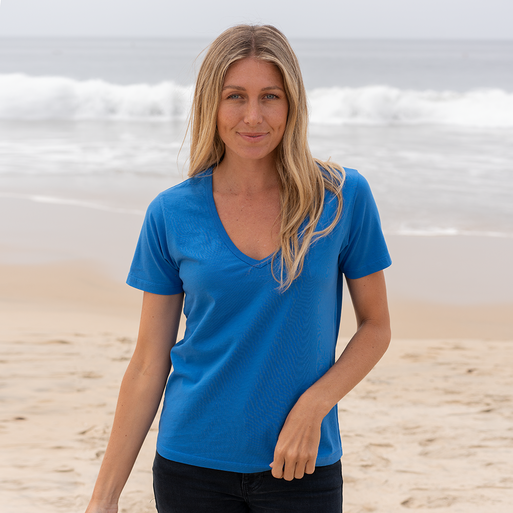 #color_royal-blue organic cotton Short Sleeve Deep V-neck t-shirt Front