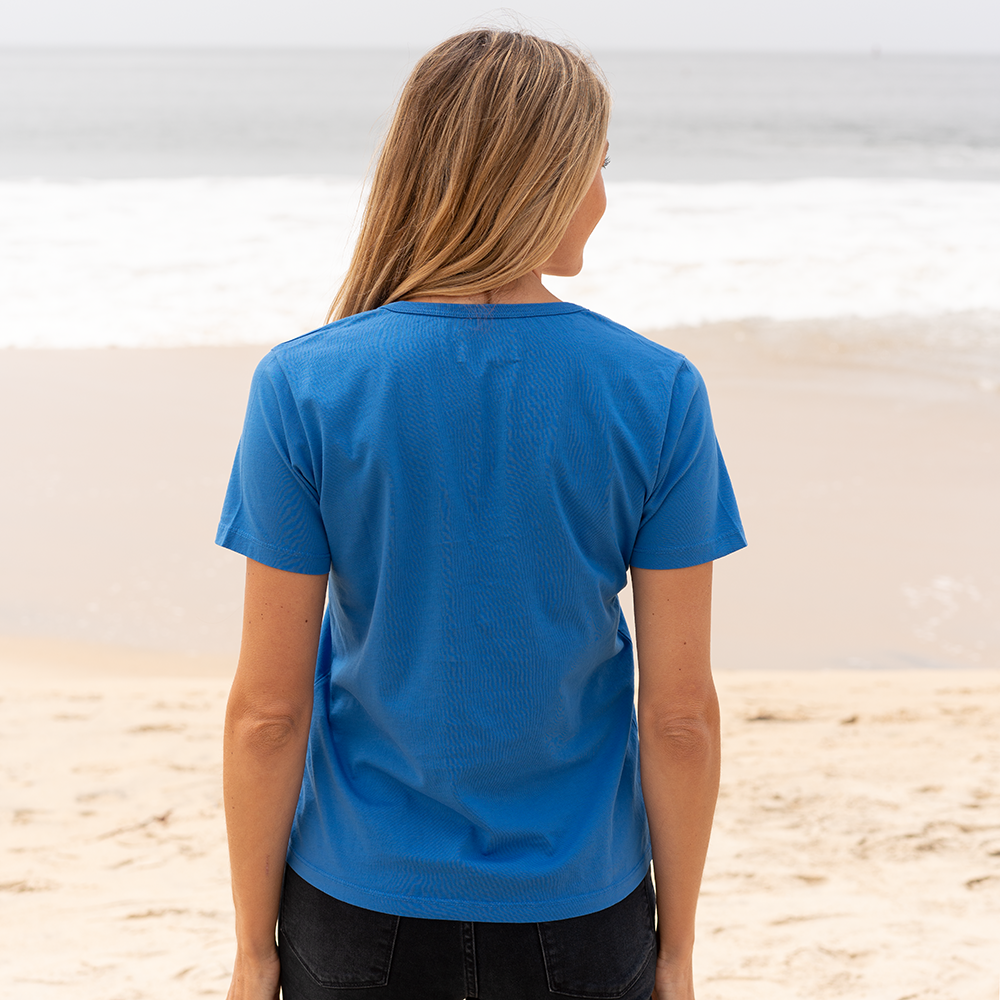 #color_royal-blue organic cotton Short Sleeve Deep V-neck t-shirt Back