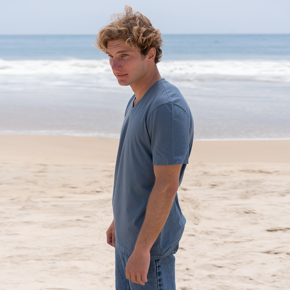 #color_dusk-blue organic cotton V-Neck t-shirt Side