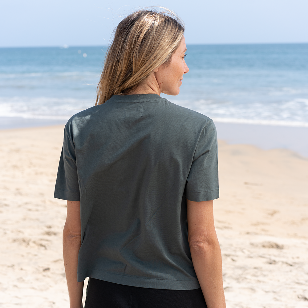 #color_forest-green Short Box Tee V Neck front Back