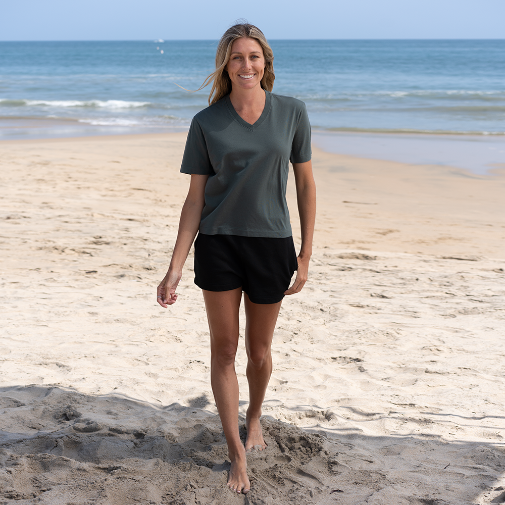#color_forest-green Short Box Tee V Neck front full view