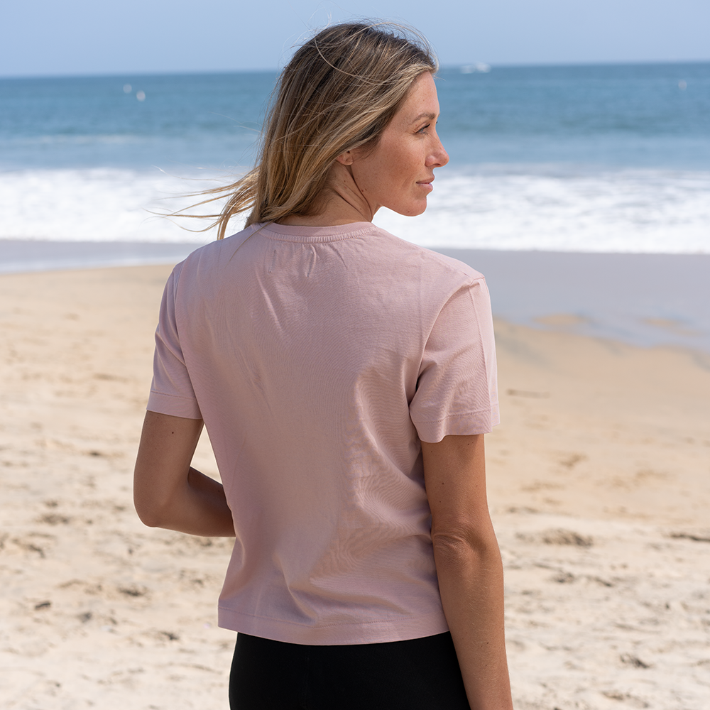 #color_blush Short Box Tee V Neck front Back