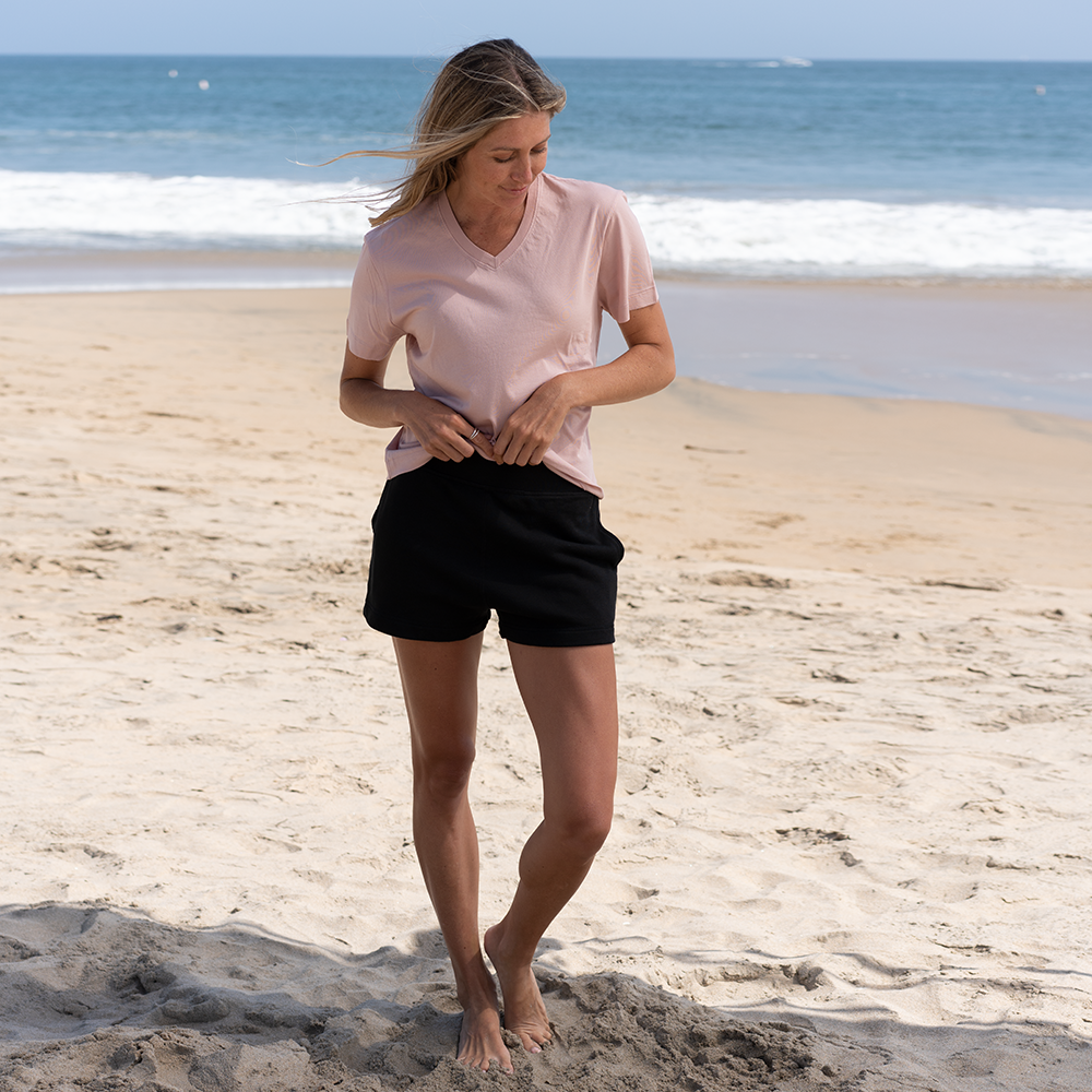 #color_blush Short Box Tee V Neck front full view