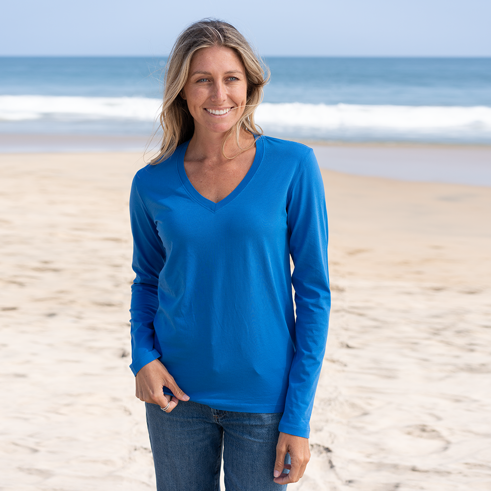 #color_royal-blue Womens Long Sleeve V Neck Front