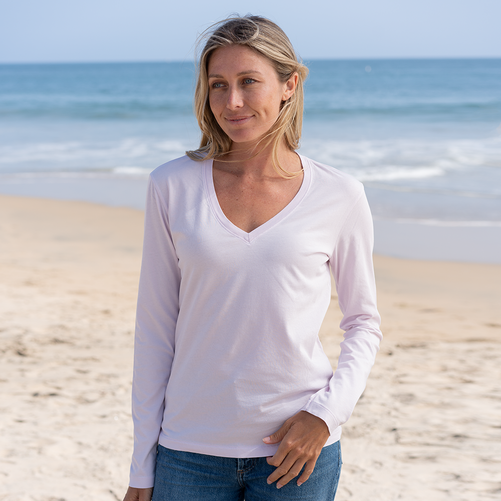 #color_light-pink Womens Long Sleeve V Neck Front