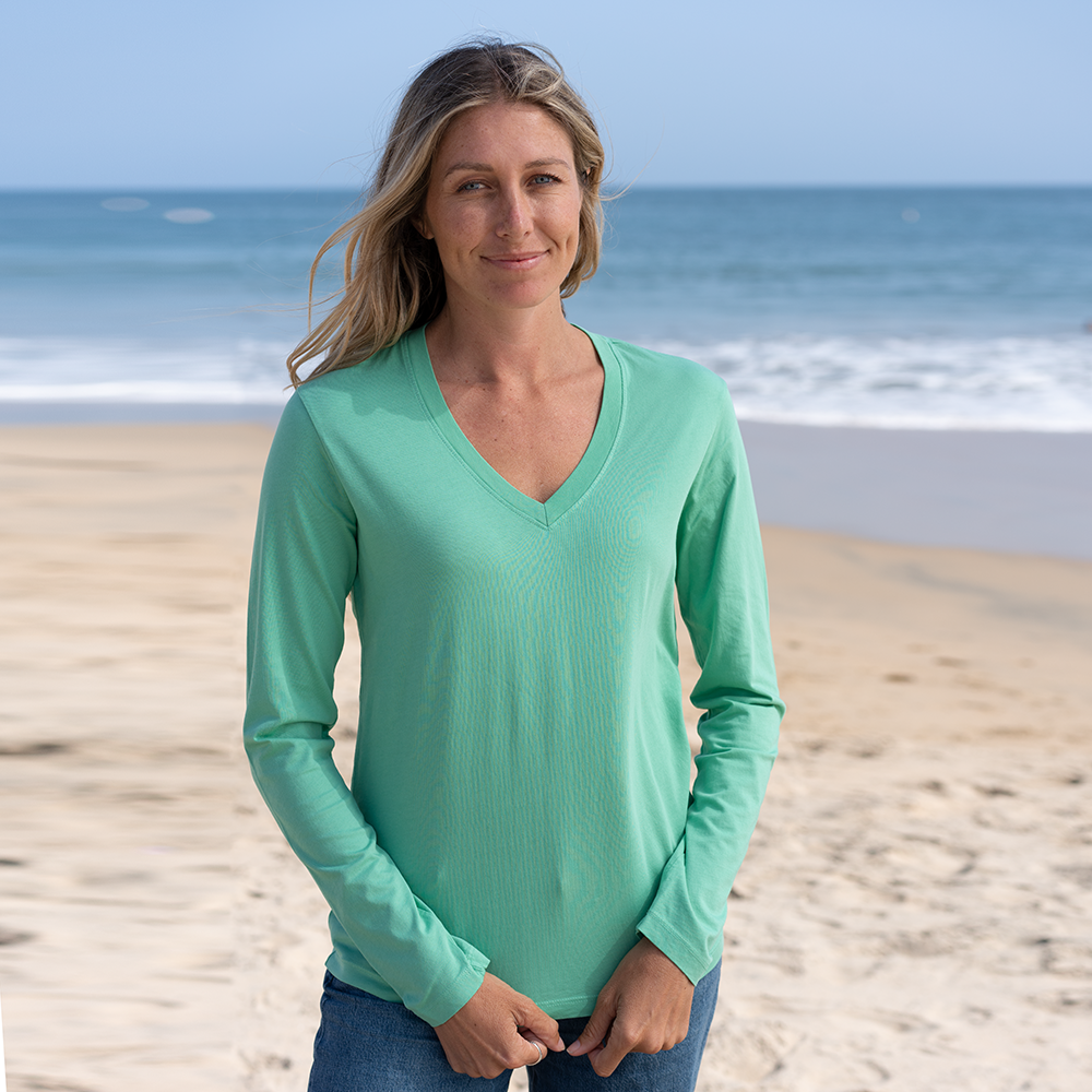 #color_light-green Womens Long Sleeve V Neck Front