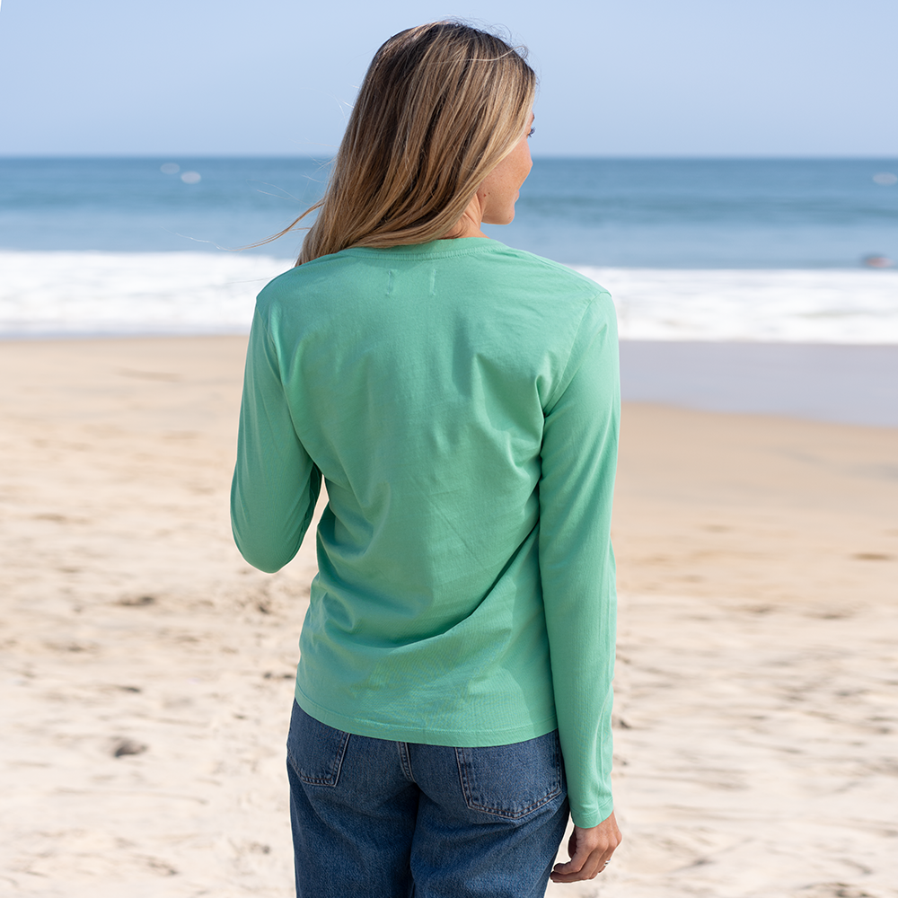 #color_light-green Womens Long Sleeve V Neck Back