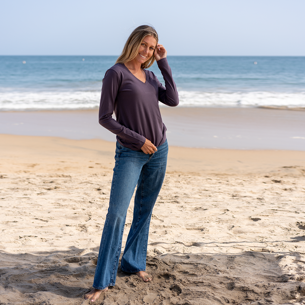 #color_faded-purple Womens Long Sleeve V Neck Full-view