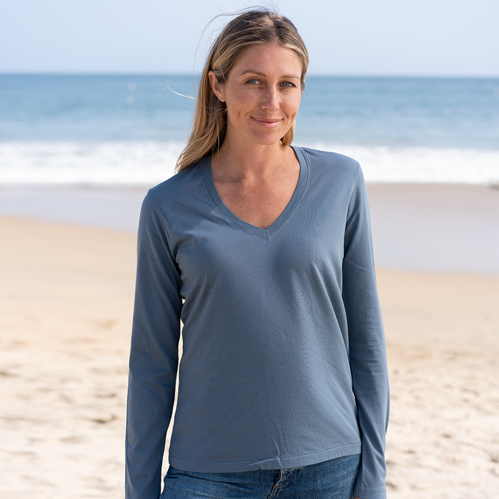 #color_dusk-blue Womens Long Sleeve V Neck
