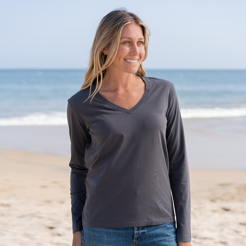 #color_dark-grey Womens Long Sleeve V Neck Front