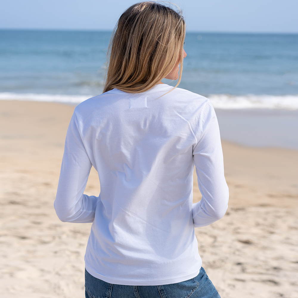 #color_white Womens Long Sleeve V Neck Back