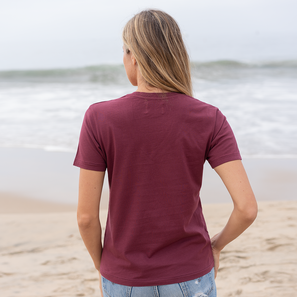#color_burgundy organic cotton V-Neck t-shirt Back